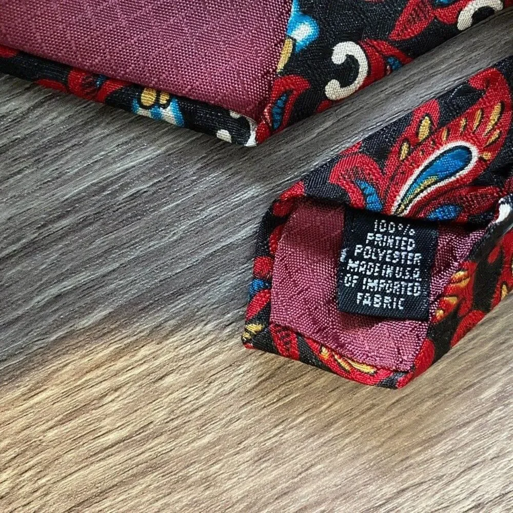 Christian Dior Monsieur Men's Neck Tie Red Black Paisley Polyester Made In USA